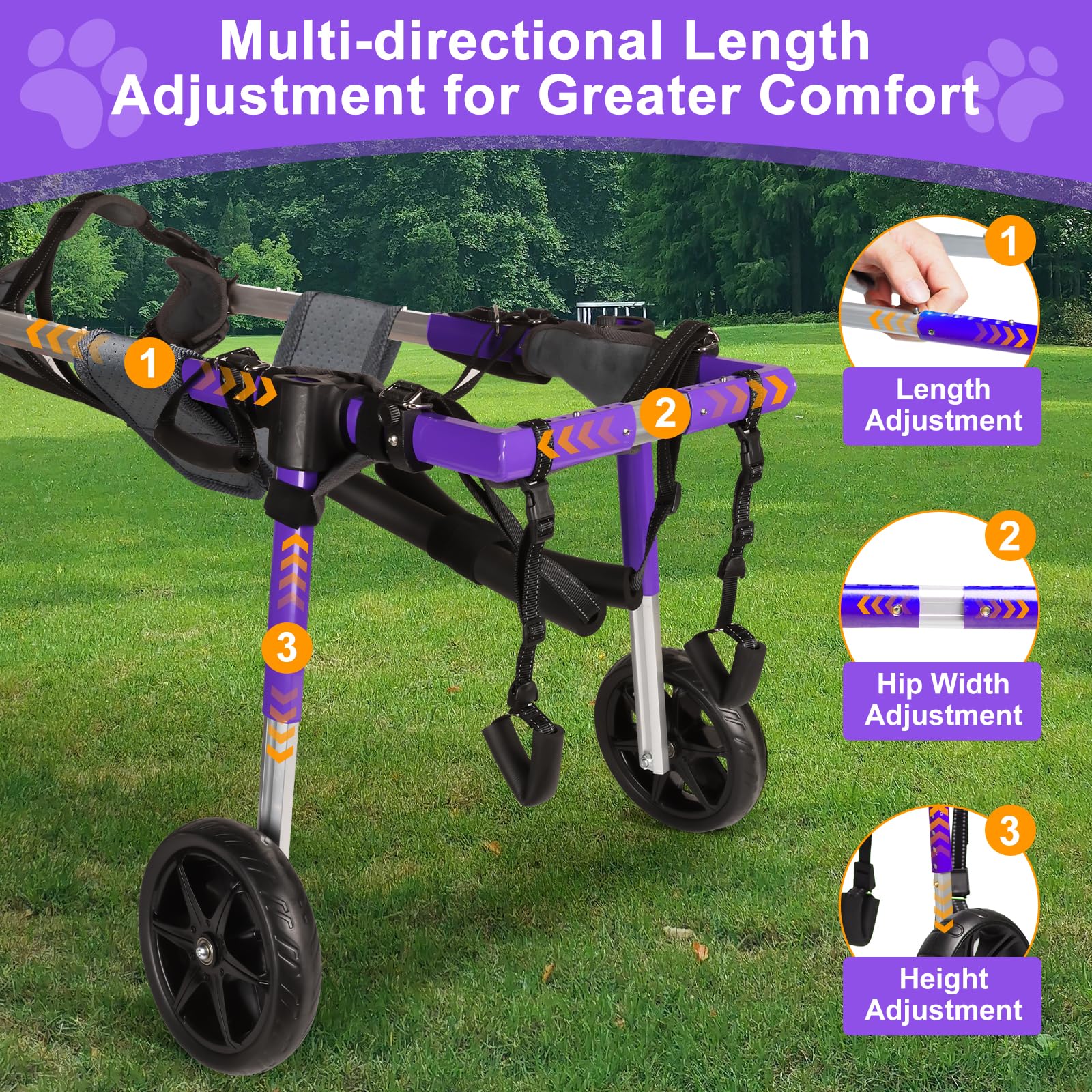 Virbraroo Dog Wheelchair for Back Legs - Lightweight Aluminum Alloy Dog Wheelchair, Upgraded All-Terrain Tires for Large Dogs, 5